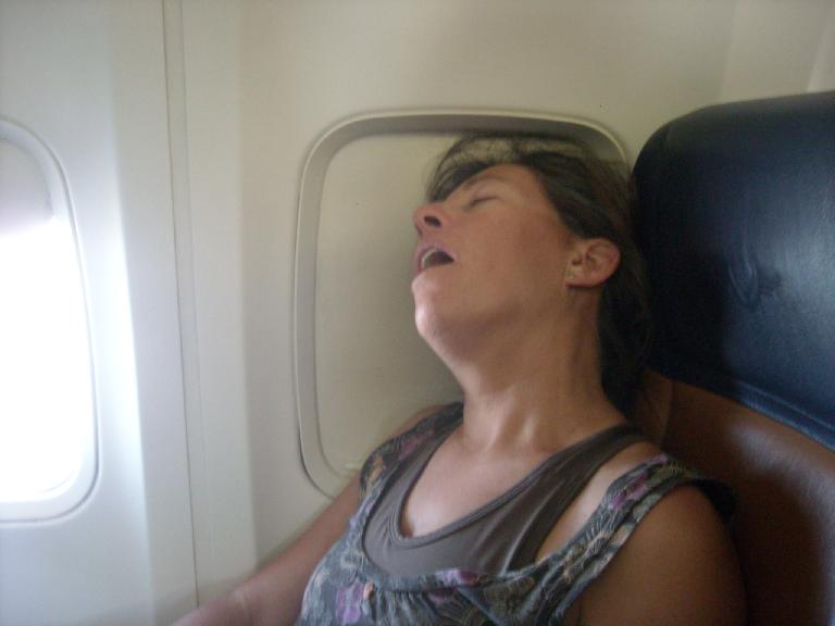 Alene got some much-needed rest on the plane back to Denver. (July 17, 2011) Alene got some much-needed rest on the plane back to Denver. (July 17, 2011)
