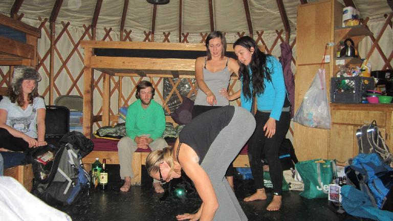 Krista about to do the yoga pose crow. Krista about to do the yoga pose crow.