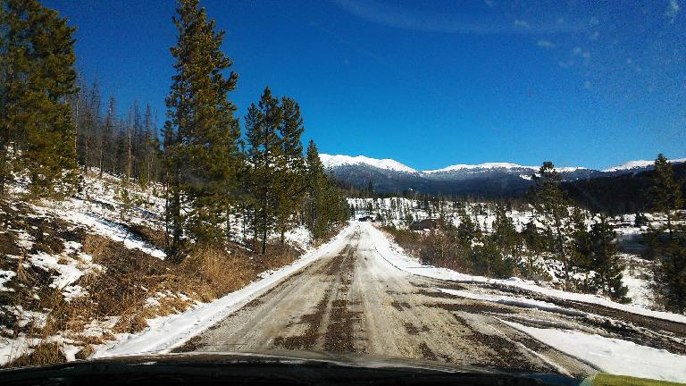 Driving 5.0 miles on County Rd. 41 from Highway 14 to the trailhead was a little hairy for Diana and her little front-wheel-drive Hyundai, but the views were great. Driving 5.0 miles on County Rd. 41 from Highway 14 to the trailhead was a little hairy for Diana and her little front-wheel-drive Hyundai, but the views were great.