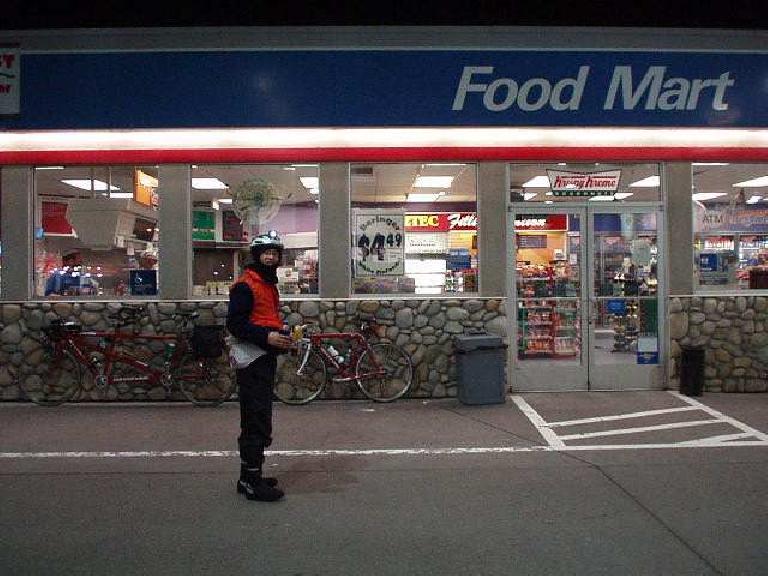Mile 106, 1:10am: I stopped off at a Chevron 24-hour Food Mart for a 20-oz Pepsi and pretzels. Due to the long distance between checkpoints, this stop was recommended. Mile 106, 1:10am: I stopped off at a Chevron 24-hour Food Mart for a 20-oz Pepsi and pretzels. Due to the long distance between checkpoints, this stop was recommended.
