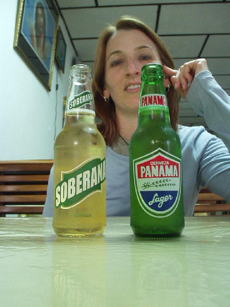 We tried Cerveza Soberana and Cerveza Panama at the Pizzeria Volcanican one night. We agreed that Cerveza Panama was the country's best beer. We tried Cerveza Soberana and Cerveza Panama at the Pizzeria Volcanican one night. We agreed that Cerveza Panama was the country's best beer.