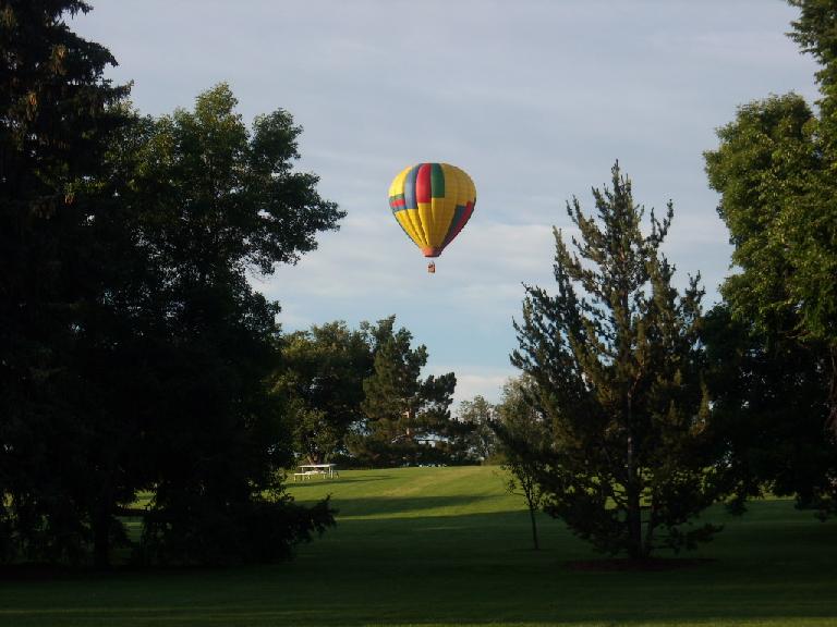 Hot air balloon launching from City Park in Fort Collins. Hot air balloon launching from City Park in Fort Collins.