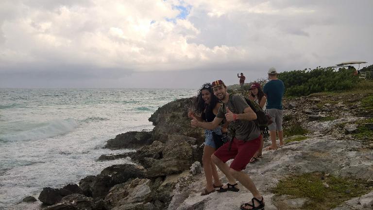 Carolina, Alberto, Yesenia, and Julian on the coast of Isla Mujeres.