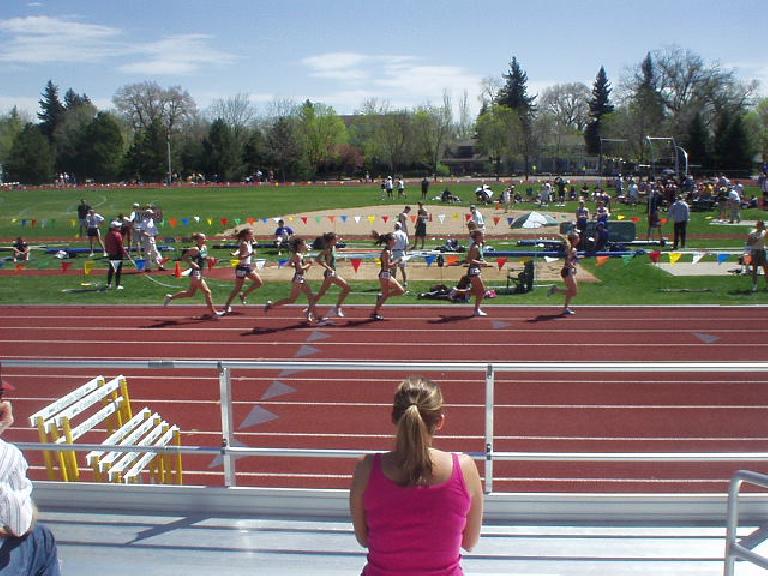 After the men's 5k was the women's 3k steeplechase. These girls had to jump over tall "hurdles" and through a water section around the track. After the men's 5k was the women's 3k steeplechase. These girls had to jump over tall "hurdles" and through a water section around the track.