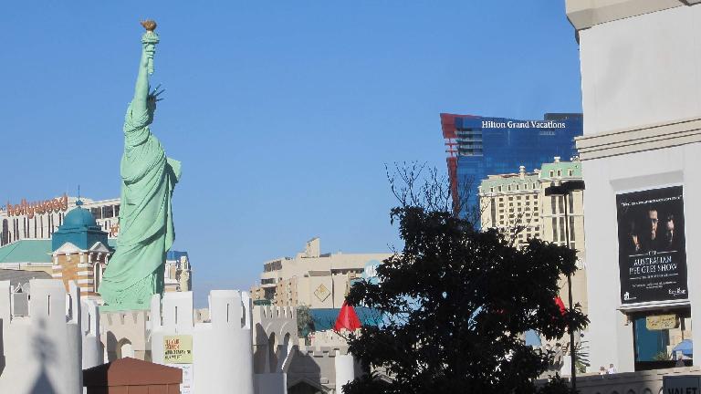 The faux Statue of Liberty overlooking the Strip. The faux Statue of Liberty overlooking the Strip.