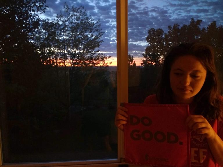 Maureen in front of a sunrise. Maureen in front of a sunrise.