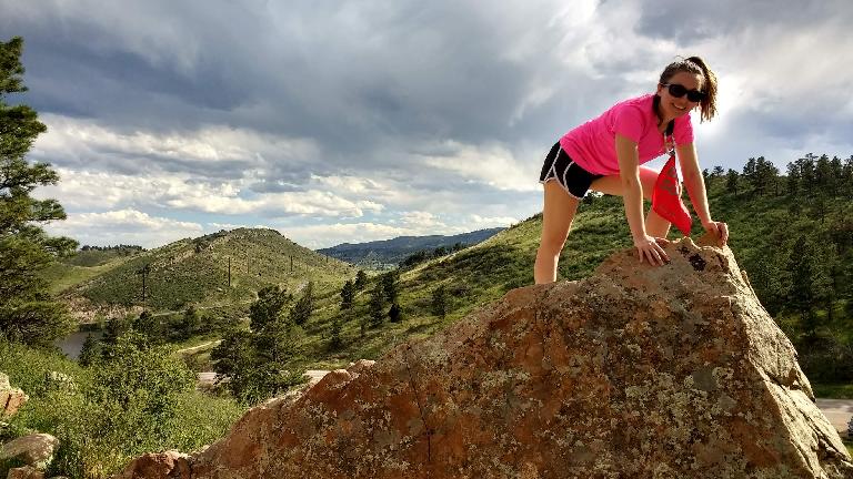 Maureen doing a bouldering problem at Piano Ridge in Fort Collins. Maureen doing a bouldering problem at Piano Ridge in Fort Collins.
