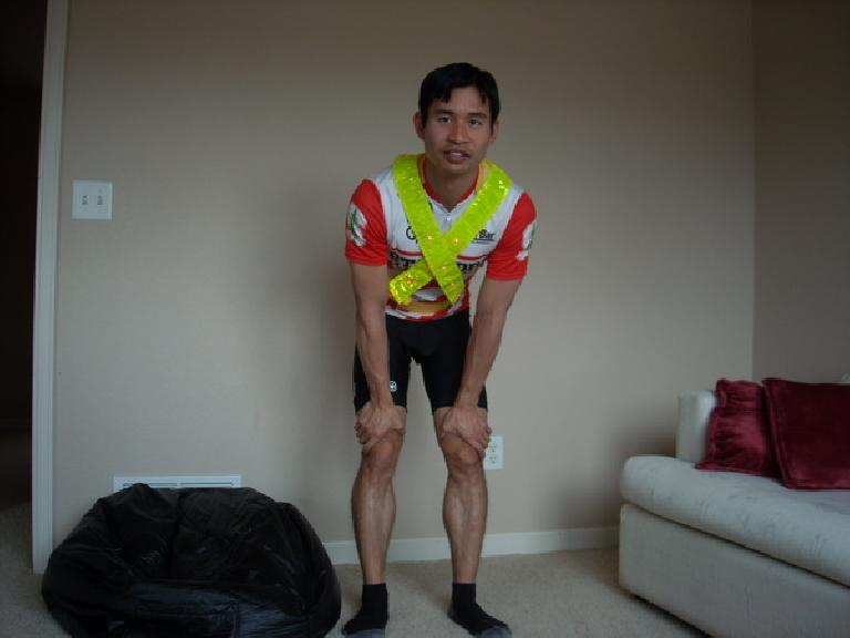 Testing out a prototype reflective/lighted vest a couple days before the 600km brevet. (June 16, 2011) Testing out a prototype reflective/lighted vest a couple days before the 600km brevet. (June 16, 2011)
