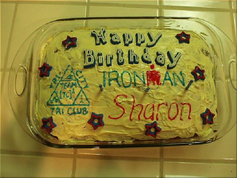 The celebrations weren't over, however: afterwards, we had dinner at the Seafood Grill in which we were going to surprise Sharon with this applesauce-almond-raisin b-day cake. This is a picture of the cake from Saturday morning in my kitchen; amazingly, it survived the journey completely intact! The celebrations weren't over, however: afterwards, we had dinner at the Seafood Grill in which we were going to surprise Sharon with this applesauce-almond-raisin b-day cake. This is a picture of the cake from Saturday morning in my kitchen; amazingly, it survived the journey completely intact!