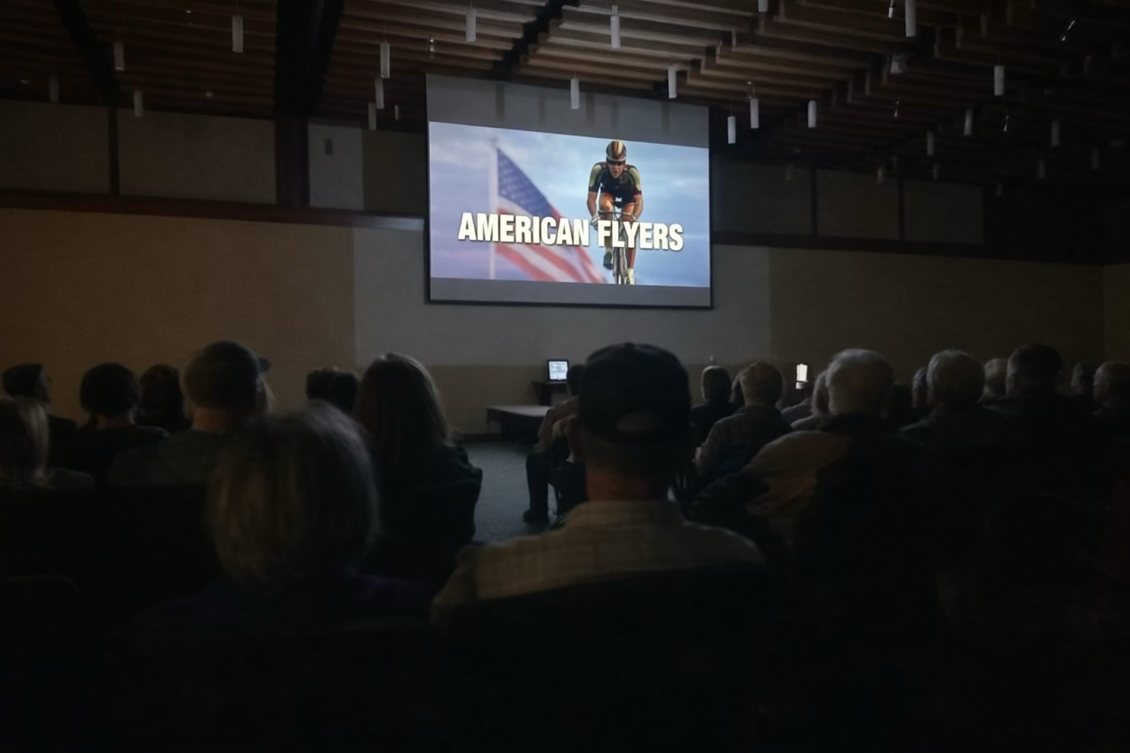 American Flyers playing on the big screen at the Grand Junction Convention Center, 40 years after it was first released.