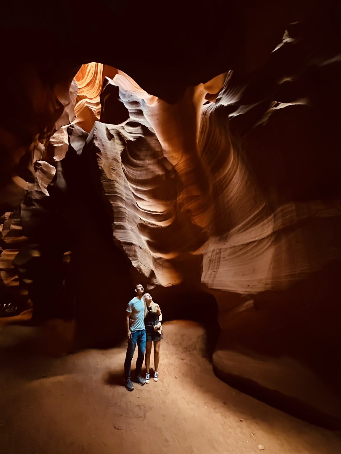 Felix and Andrea gazing upwards inside Upper Antelope Canyon.
