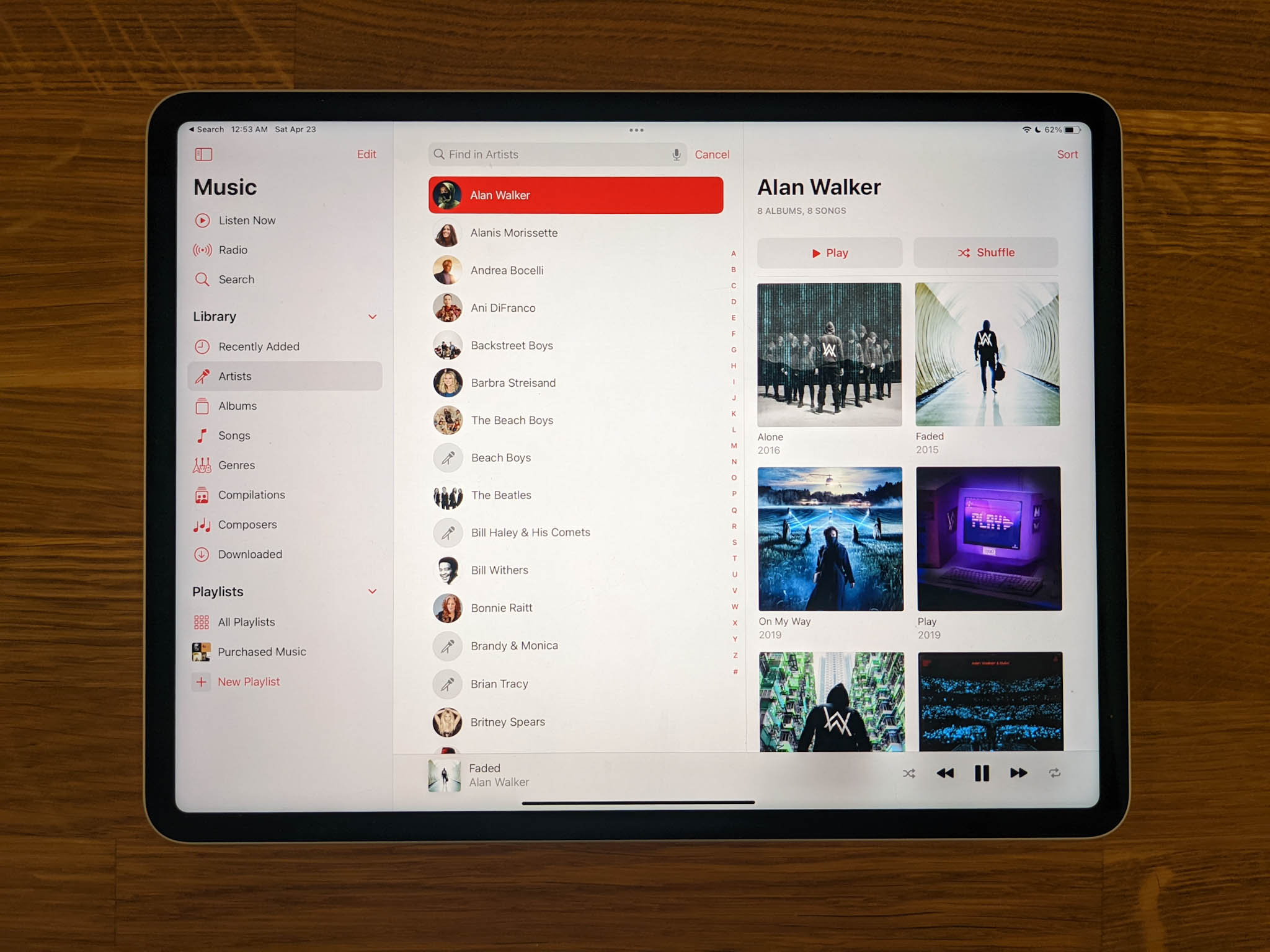 Apple Music on an iPad Pro 12.9.