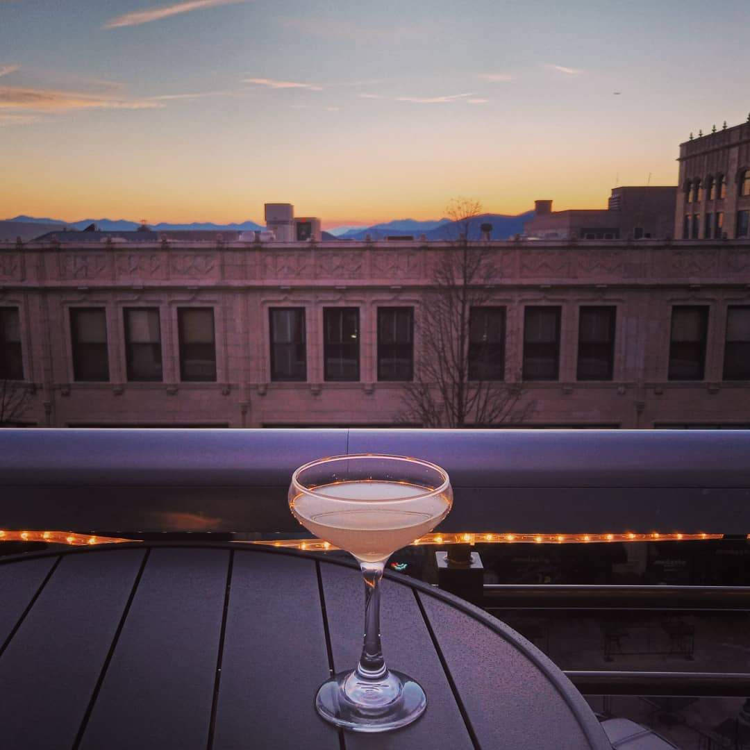 A Hemingway Daiquiri at Hemingway's Cuba in Asheville, with a nice sunset behind.