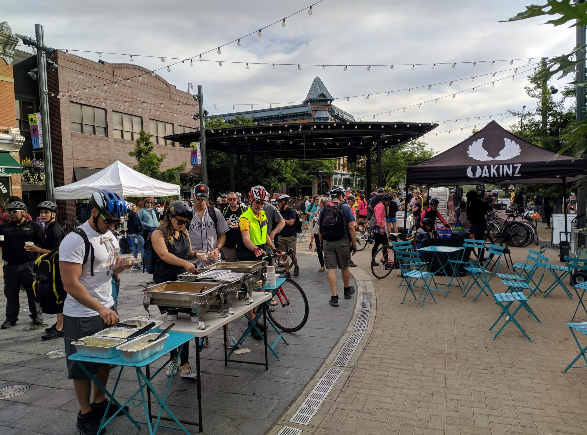 Several businesses were represented in Old Town Square for Bike to Work Day, including casual apparel-maker Akinz.