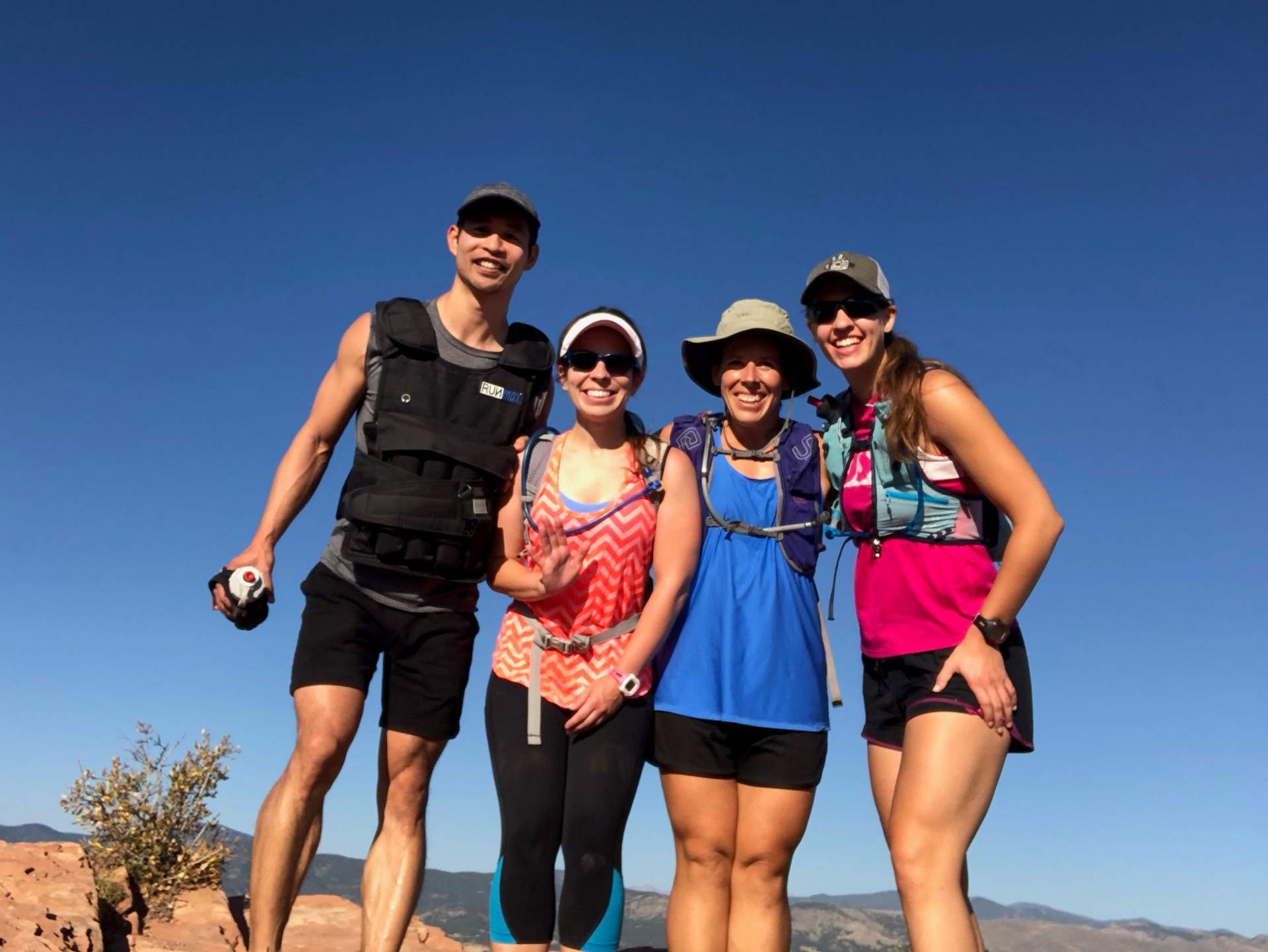 Doing a 17-mile trail run on the Blue Sky Trail and Devil's backbone with Chrissy, Jennifer, and Niki... with a weighted vest in 90F heat!