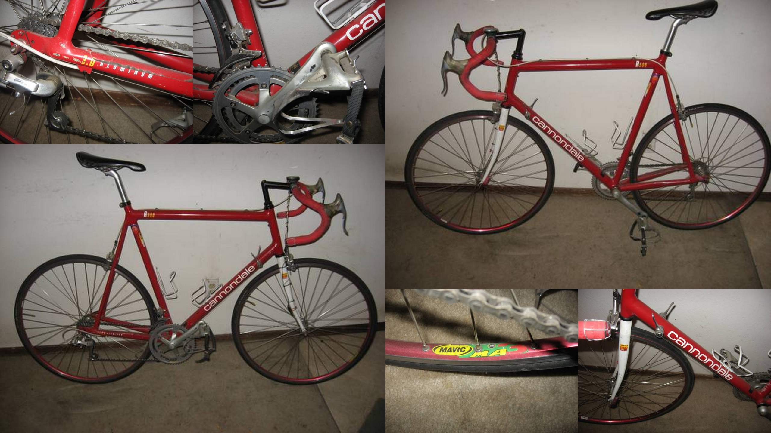 Another red and white 1992 Cannondale R500 in Fort Collins! (Photo collage made from images on Craigslist.)