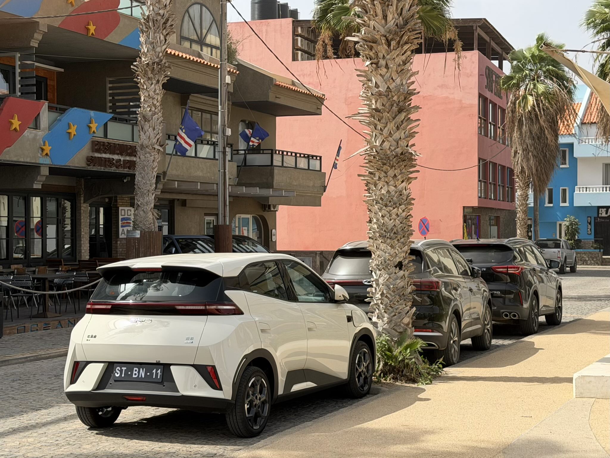 A white BYD five-door hatchback.