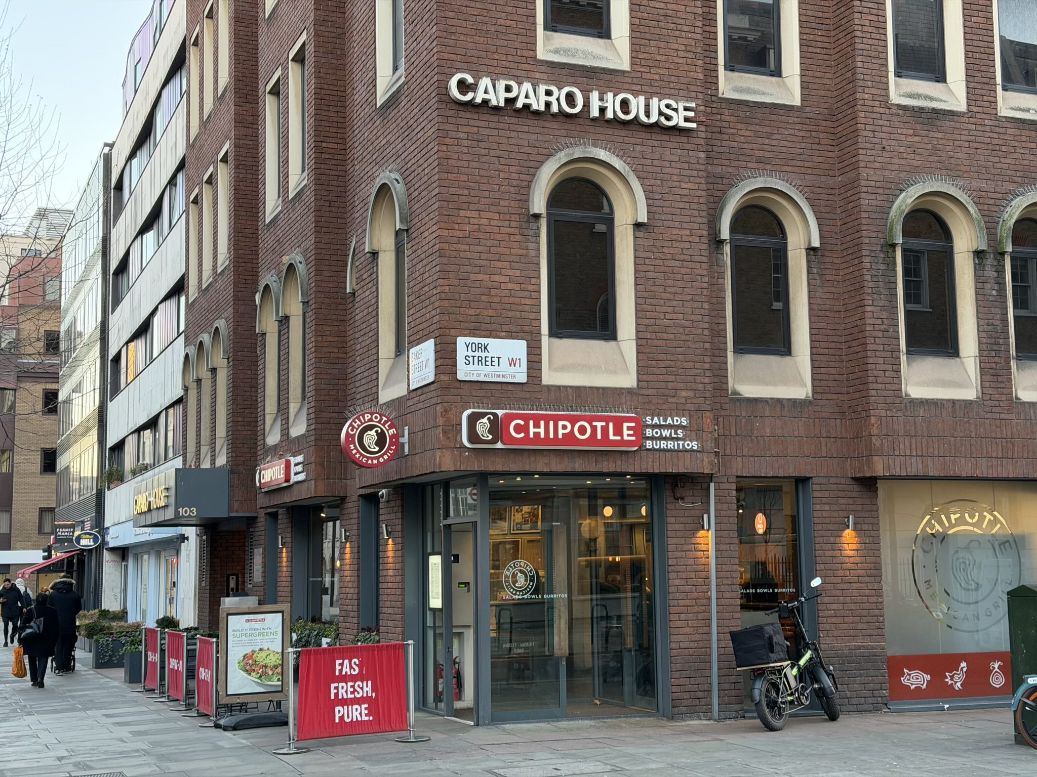 The Chipotle on Baker Street in the Marylebone neighborhood of London.