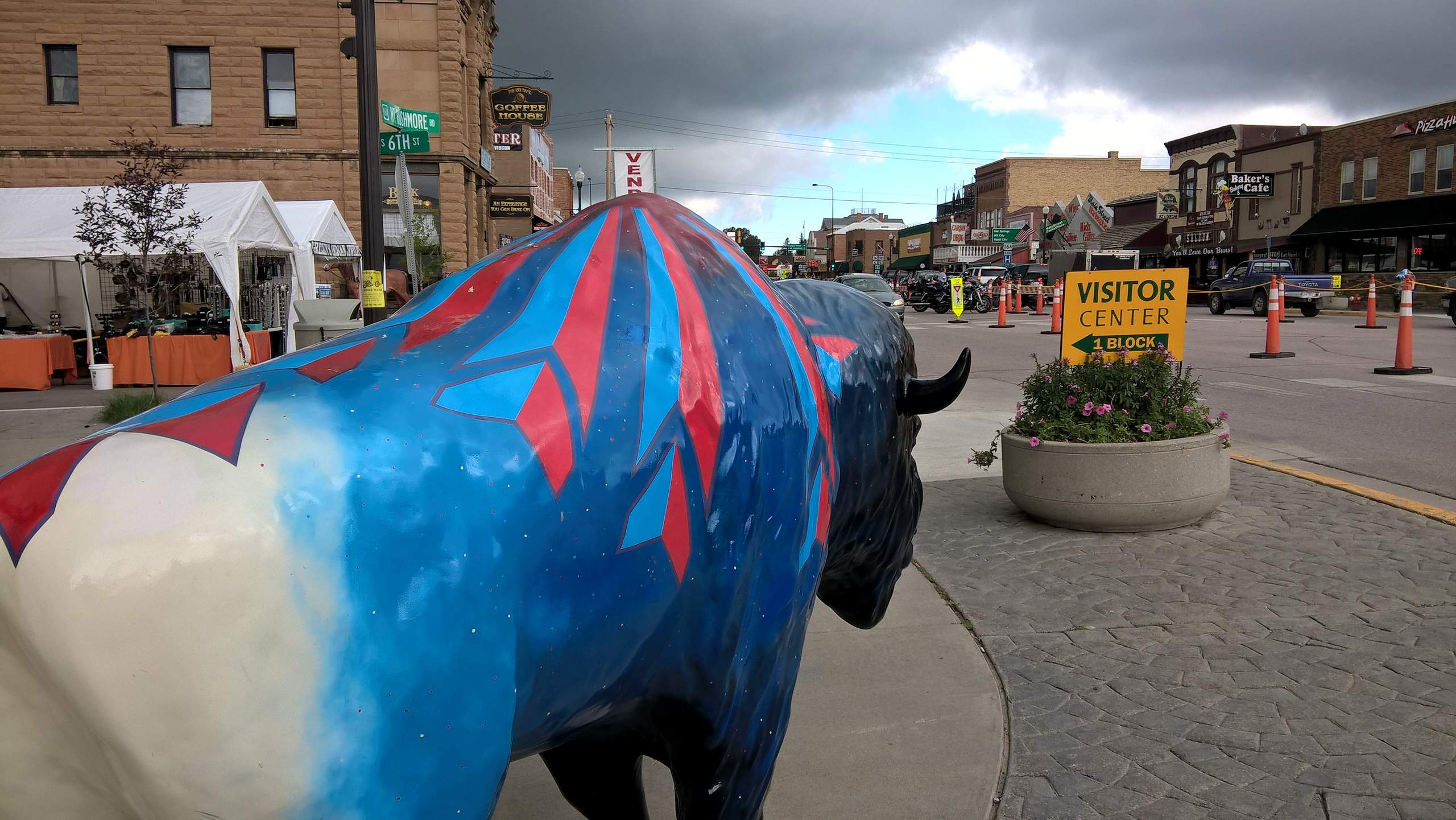 Blue and red bull in Custer, South Dakota.