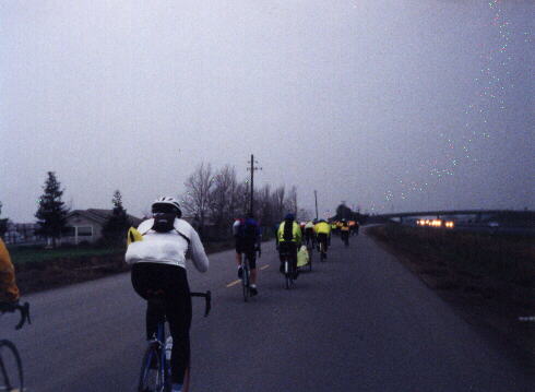 Catching up to the pack of cyclists in the 1999 Davis 200k Brevet.