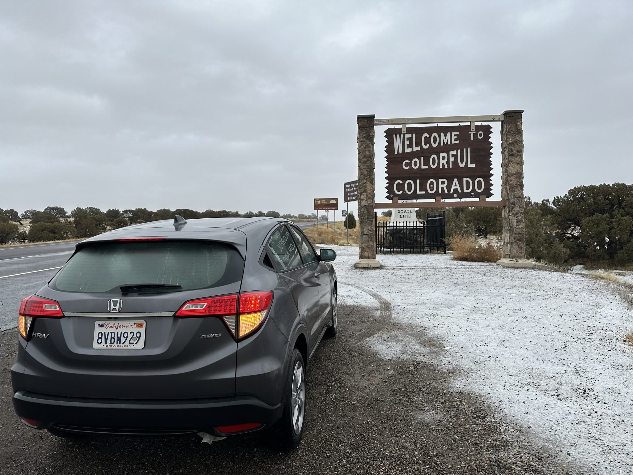 The Honda HR-V rental car at the Colorado border.