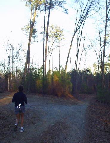 Dan Lieb running through the Duke Forest.