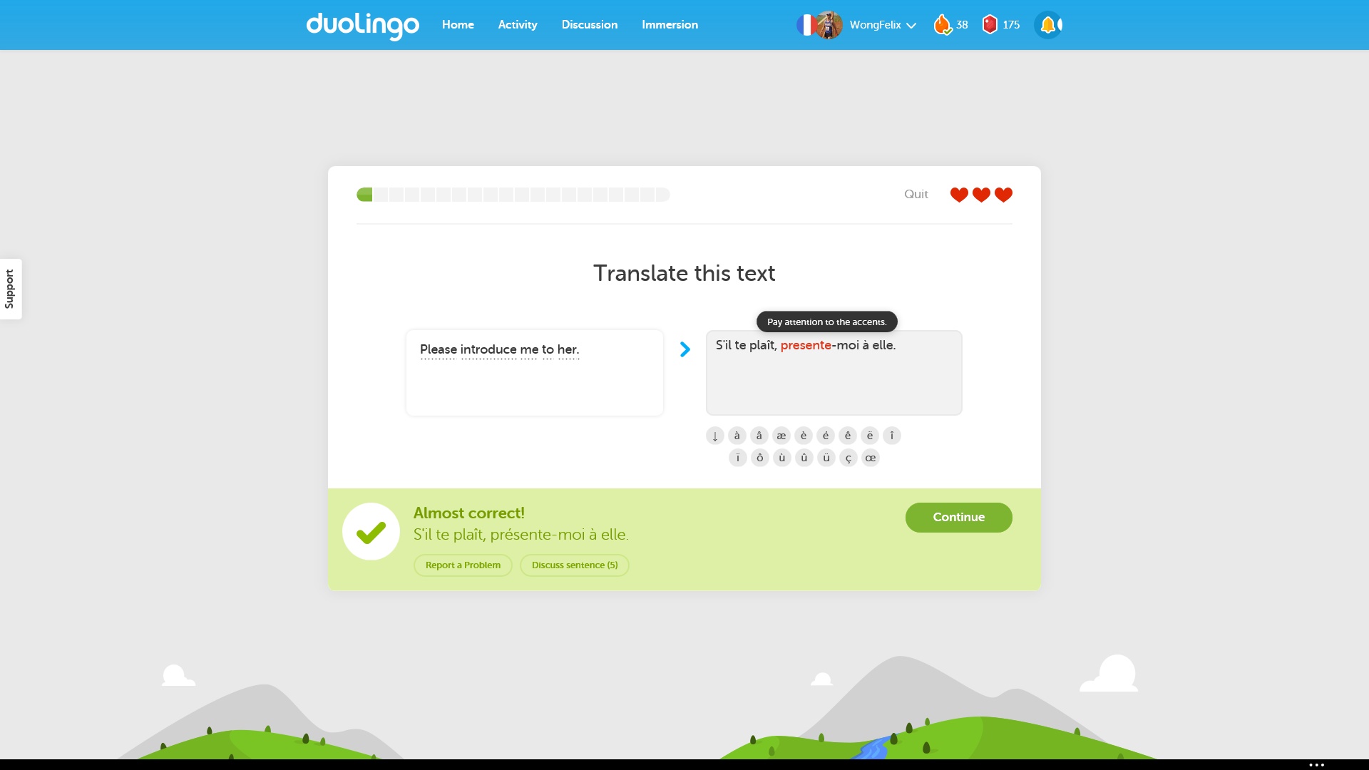 A "translate this text" Duolingo exercise.