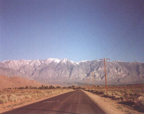 Tall snow-capped mountains in the 1998 Eastern Sierra Double Century.