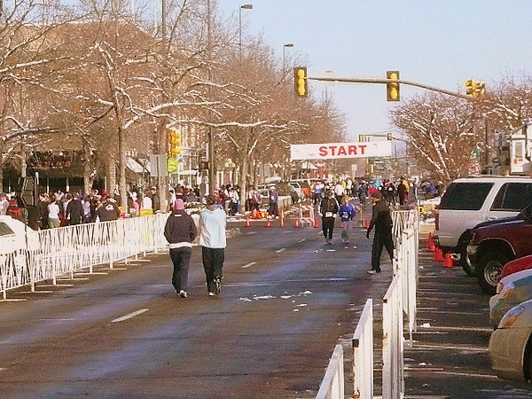 College Ave. with barricades and a start banner