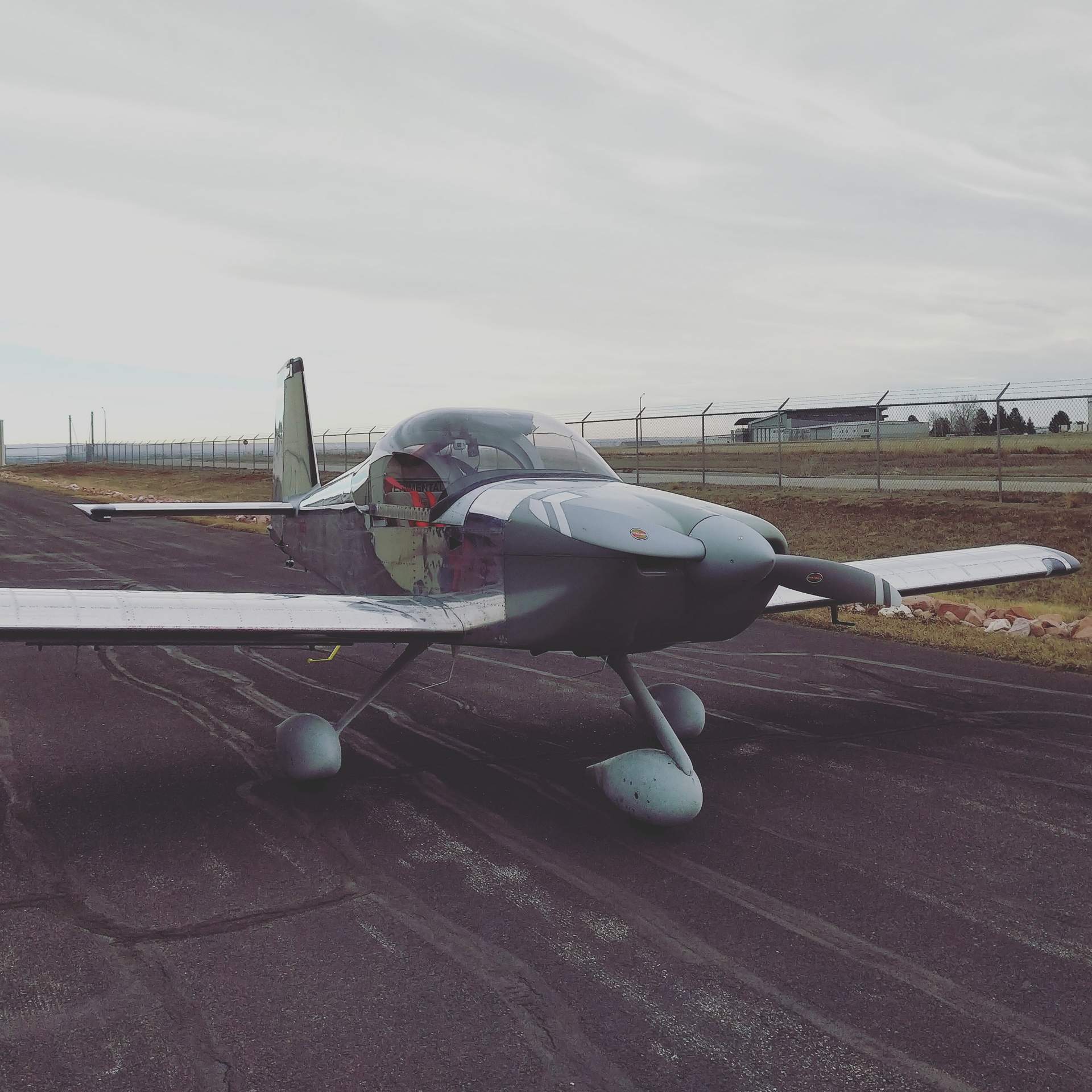 The Van's RV-14A homebuilt aircraft after rolling it out of my friend's hangar.