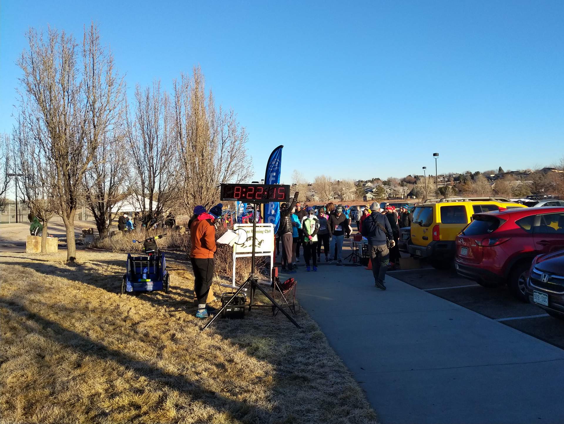 Runners at the start of the 2019 Fossil Creek Park 5-kilometer Tortoise & Hare race put on by the Fort Collins Running Club.