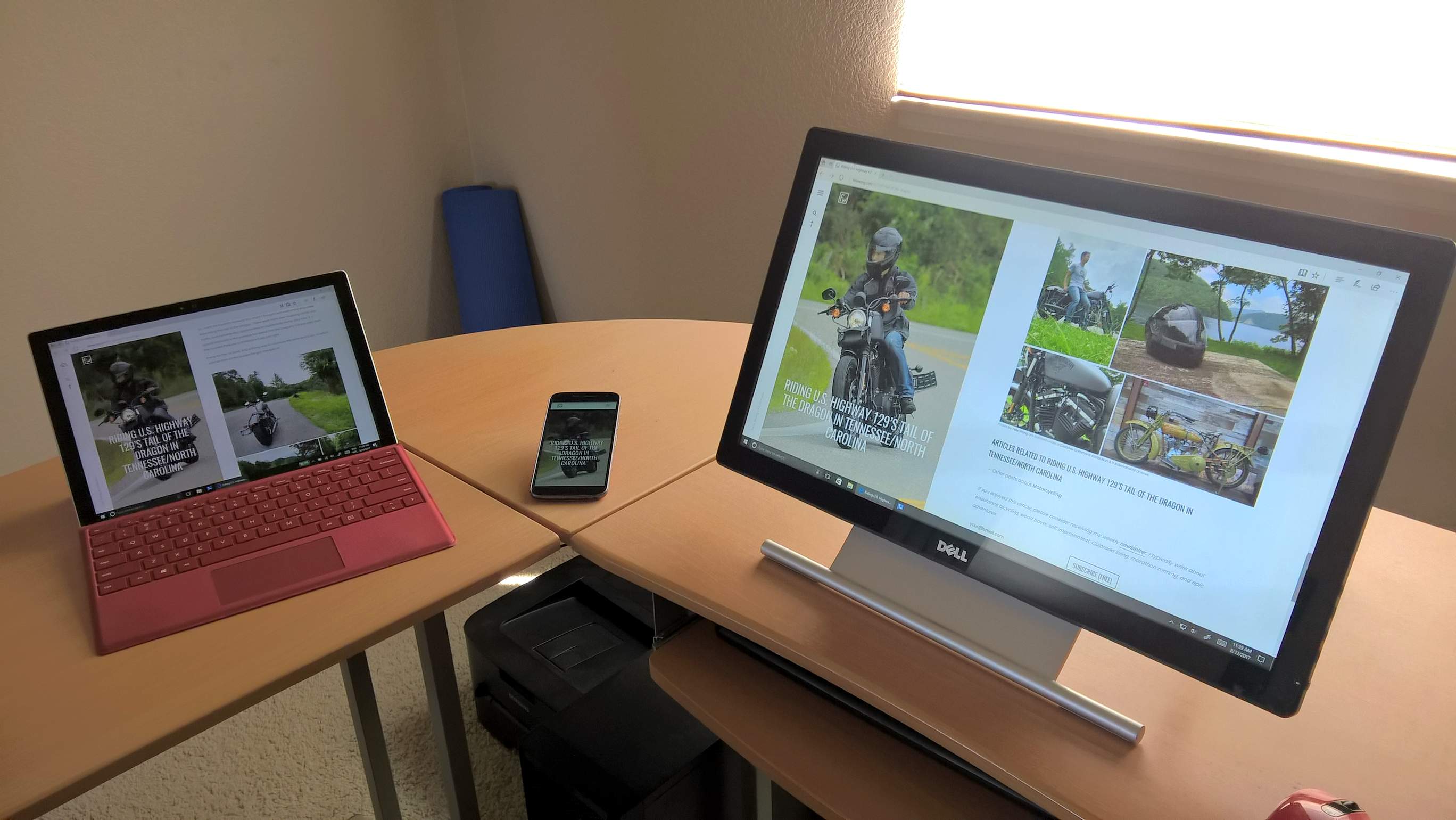 FelixWong.com website on Surface Pro 4, Moto G4 smartphone, and 21.5" Dell Monitor.