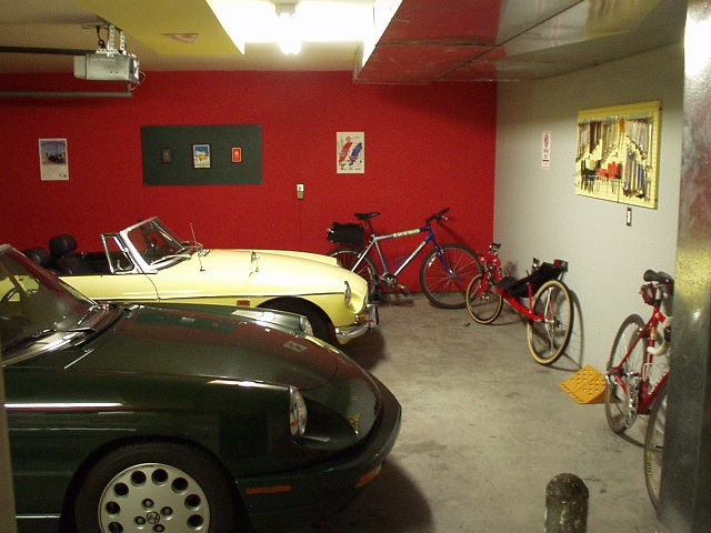 And lots of red, yellow, and green... the colors of the racy machines in the Garage Mahal.  Note that during this time Elaina (the Alfa Romeo) had replaced Lina (the Z3), and The Tank (my 32-lb beater bike) had returned.