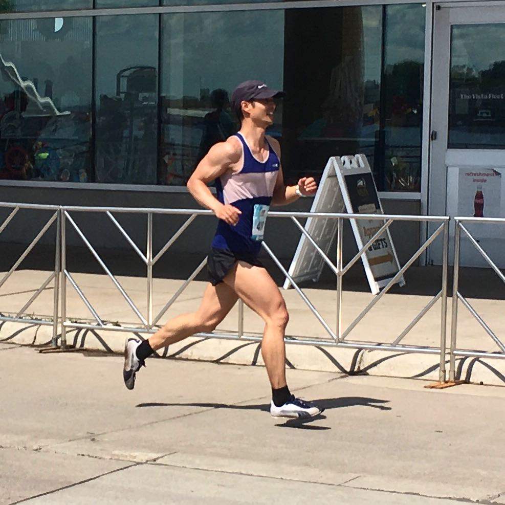 Felix Wong in the final mile of the 2017 Grandma's Marathon in Duluth, MN.