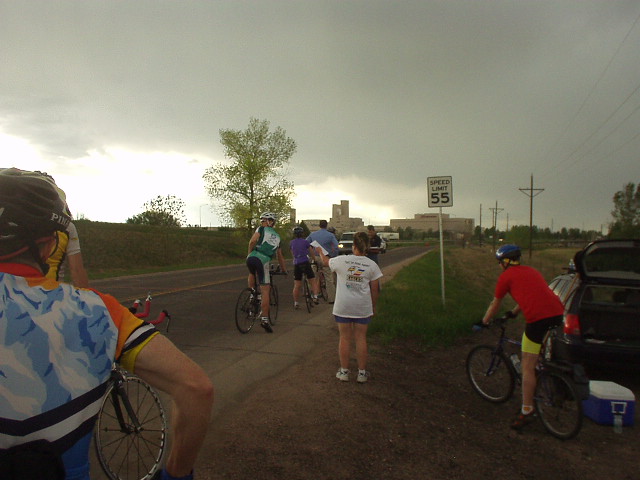 Volunteers and participants at a 10-mile May 2006 Grassroots Time Trial northeast of Fort Collins.