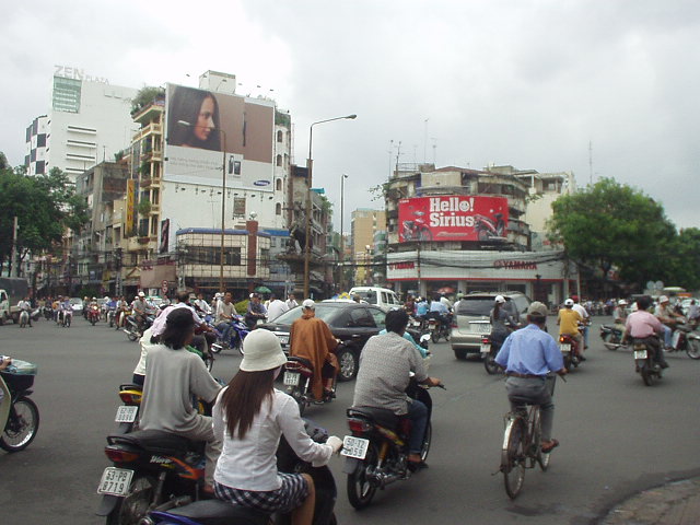 Many people riding motorbikes in Ho Chi Minh City.