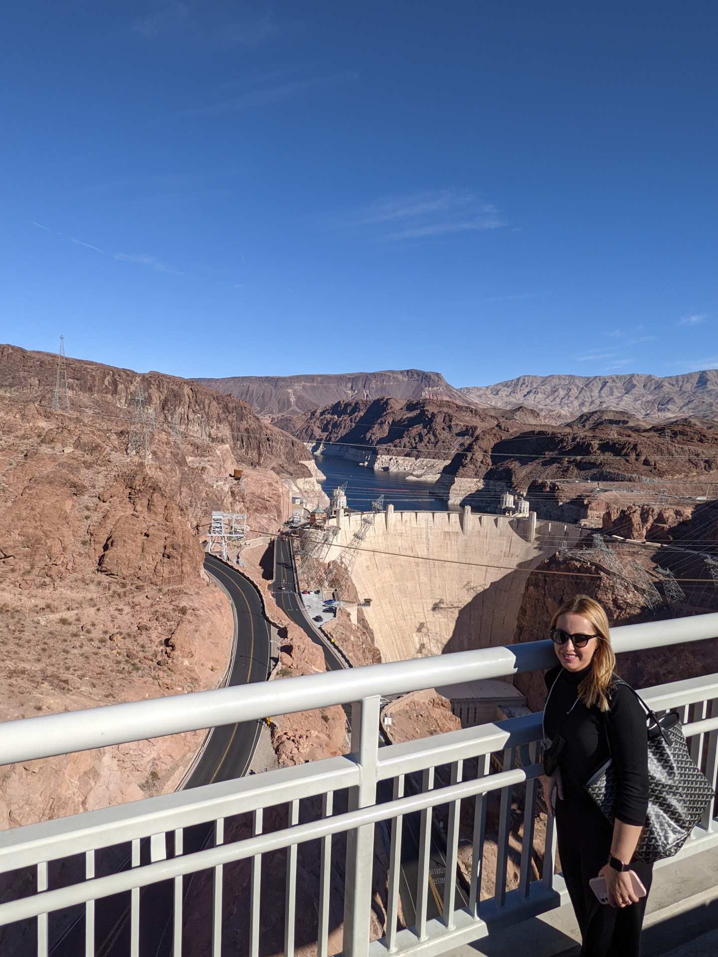 Andrea with the Hoover Dam in the background.
