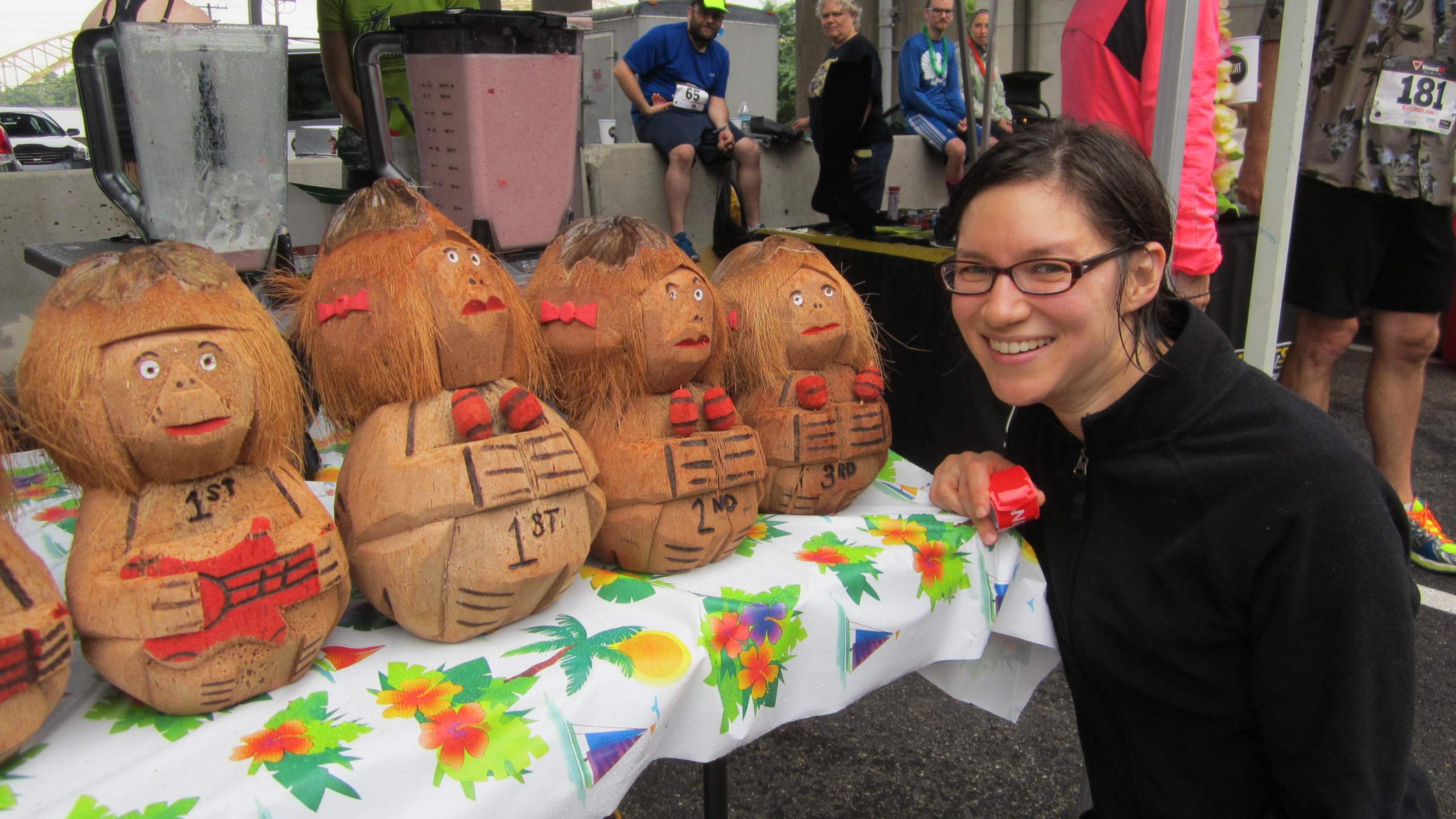 Sarah with the carved coconut awards.