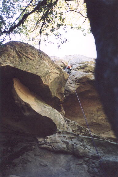 Now at Indian Rock, we do several climbs including some 5.10 sport leading.  Here's Kat on a 5.8 chimney that was weird!