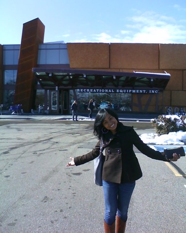 Janeth in front of the REI in Boulder.