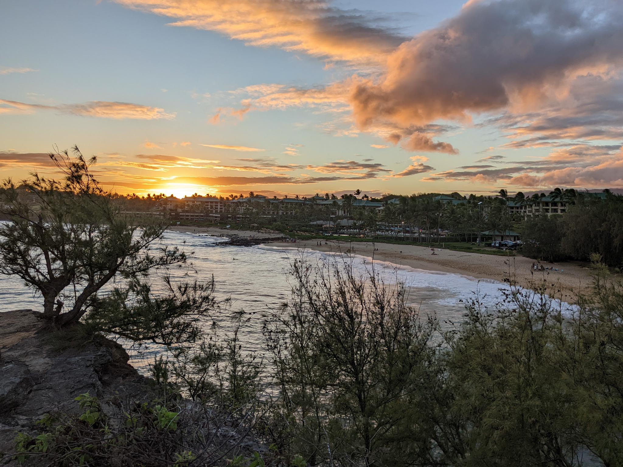 A sunset over the Grand Hyatt Kauai.