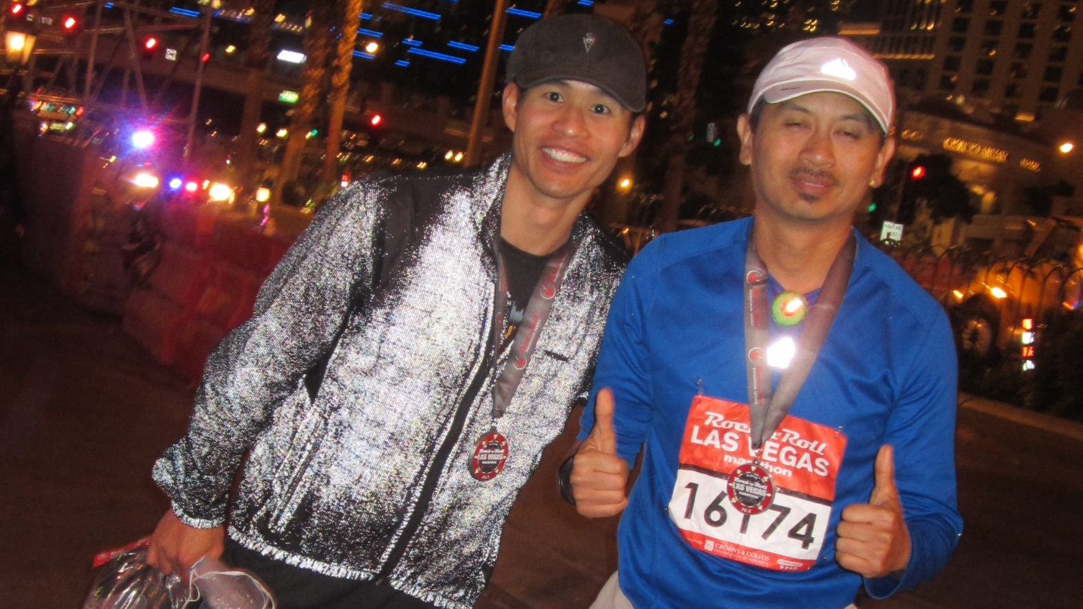Felix Wong with Bandy after completion of Bandy's first marathon.