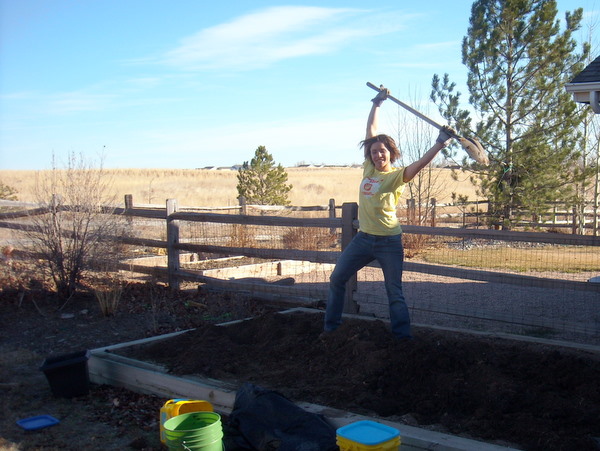Leah rejoicing in her gift to the garden.