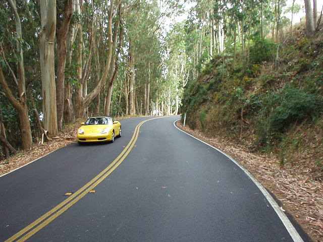 [Mile 36, 9:07 a.m.] The Marin Century went along part of Highway 1 past Marshall and Tomales, which is great for sports car driving.  I'm sure the owner of this Porsche Boxster would agree!