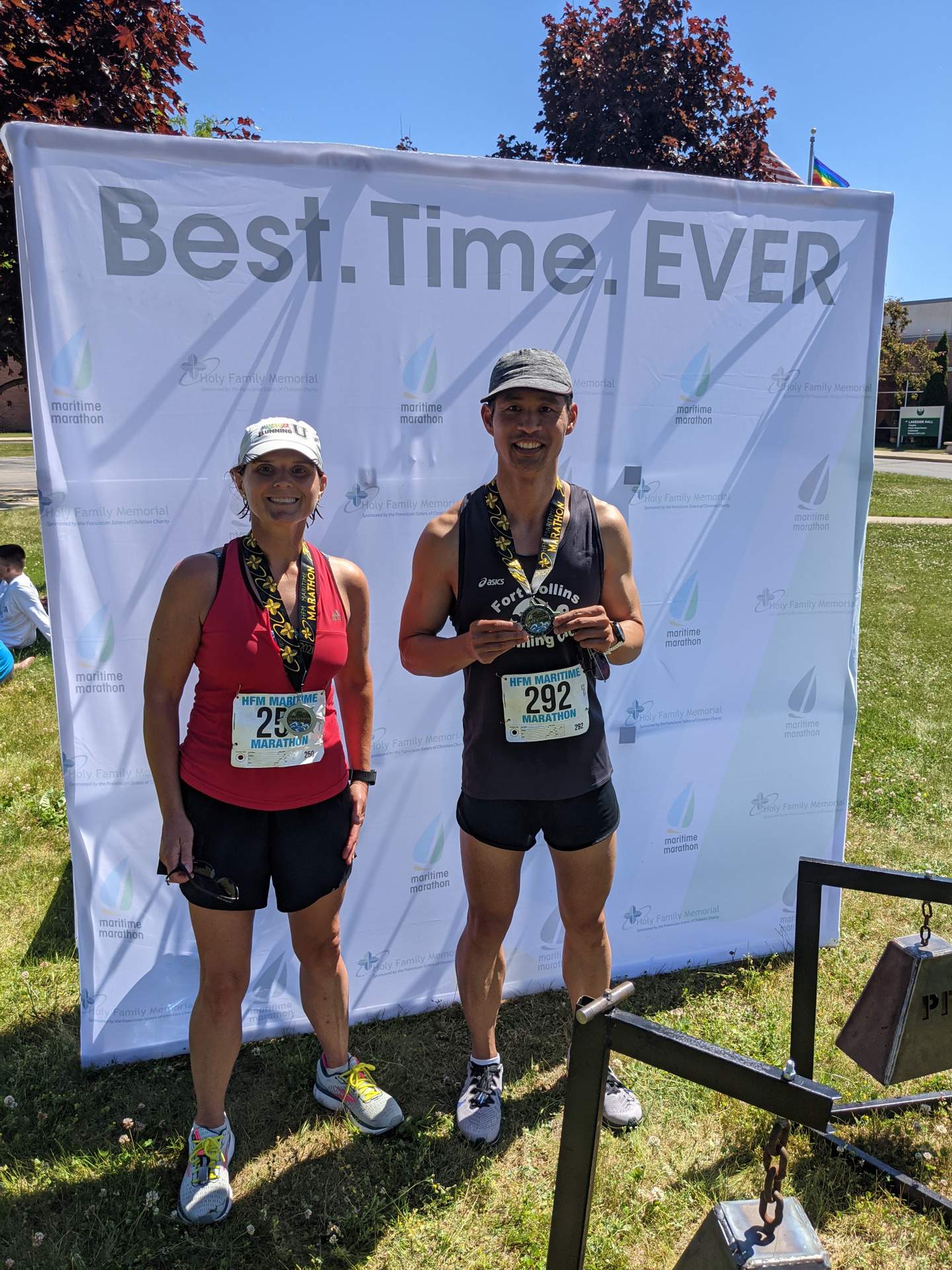 Mel Sirois and Felix Wong both came from Fort Collins to run the 2021 Maritime Marathon in Manitowoc, Wisconsin.
