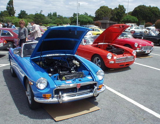 Very colorful MGBs.  The one on the left is Bill Hiland's, and just got a new paint job about 9 days ago.  Dan Shockey did much of the work under the bonnet including rebuidling the engine.