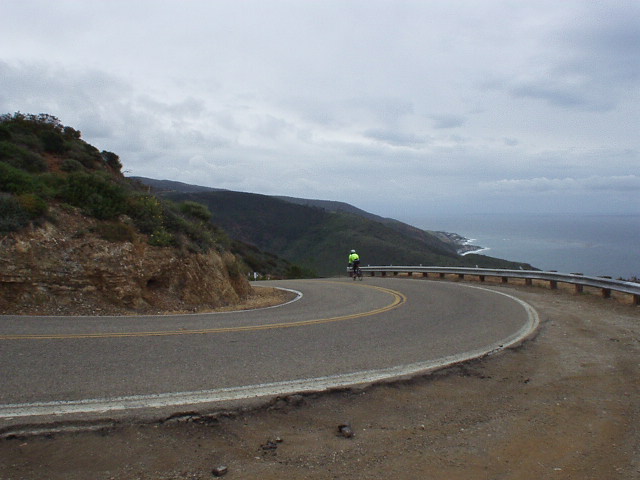 [Mile 52, 9:24 a.m.] A quarter of the way through the ride, the #1 treat of the day: a dramatic, 11% descent down Deer Creek Rd. towards the blue waters of the Pacific Ocean.