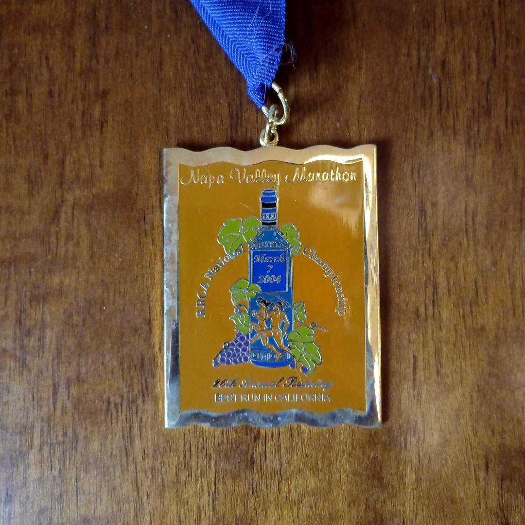 medal for Napa Valley Marathon, March 7 2004, 26th Annual Running, best run in California