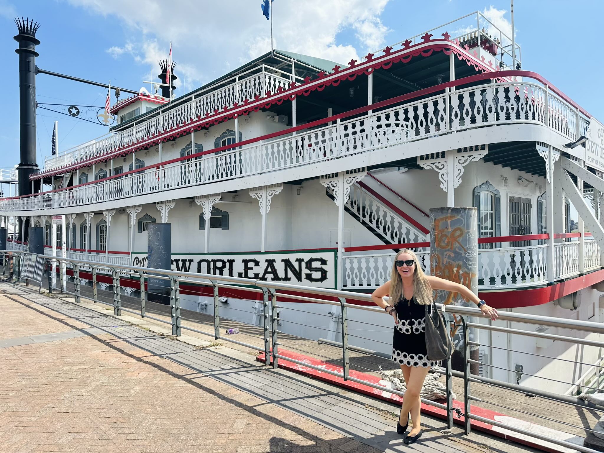 Andrea in front of the Steamboat Natchez.