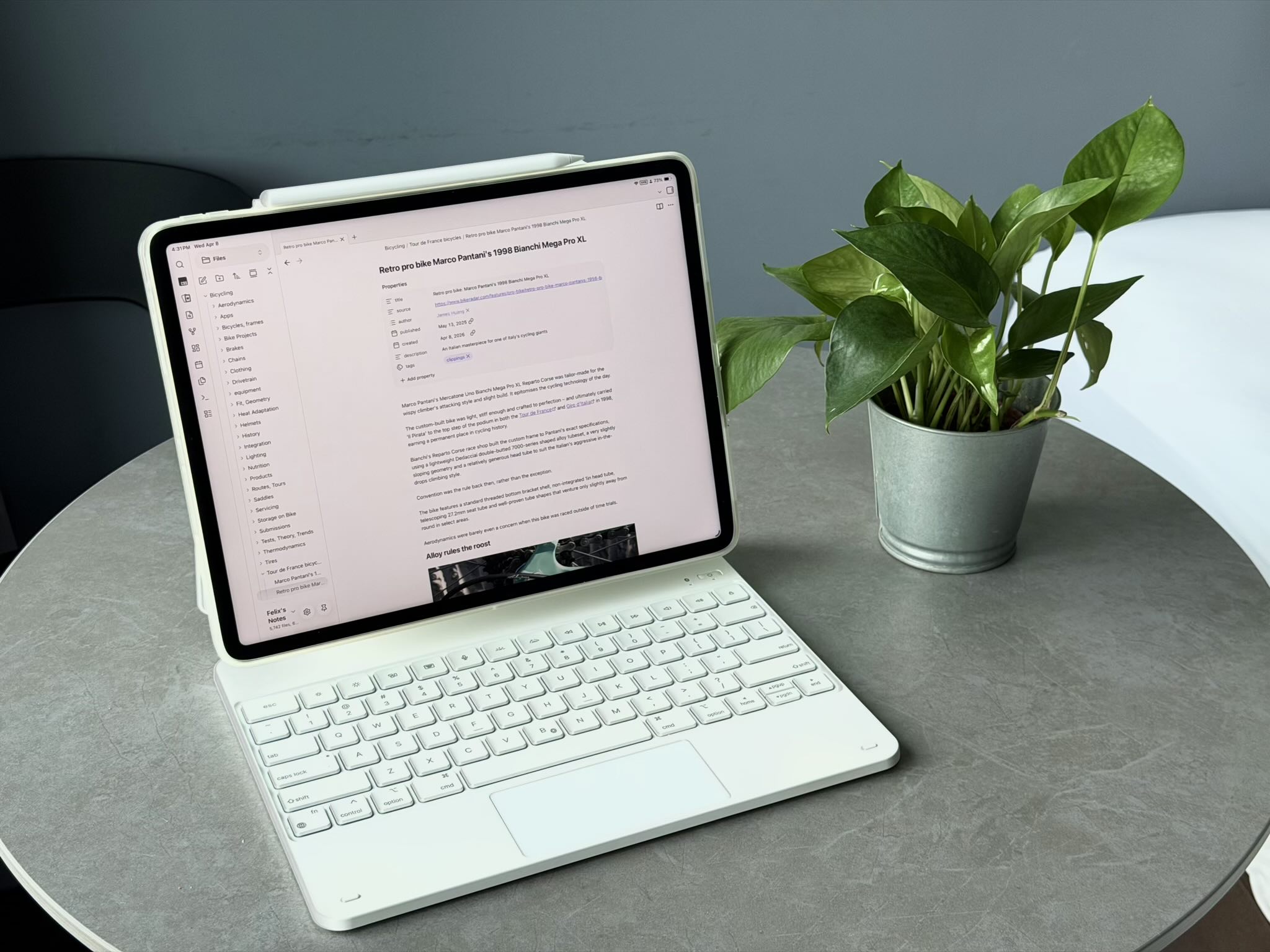 The Obsidian note-taking app on an Apple iPad Pro 12.9.